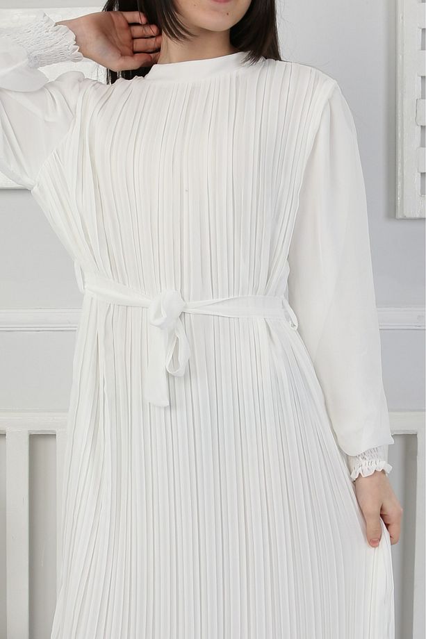 Piliseli Şifon Kumaş Çocuk Tessettür Elbise - 3