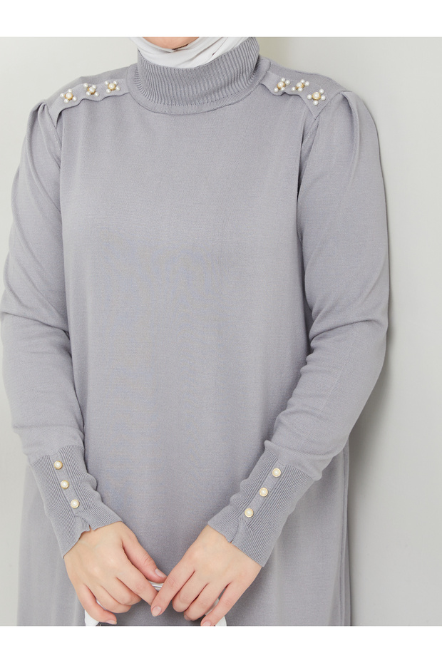 Harika Boncuk Detaylı Merserize Tüylenmez Şık Tunik - 5