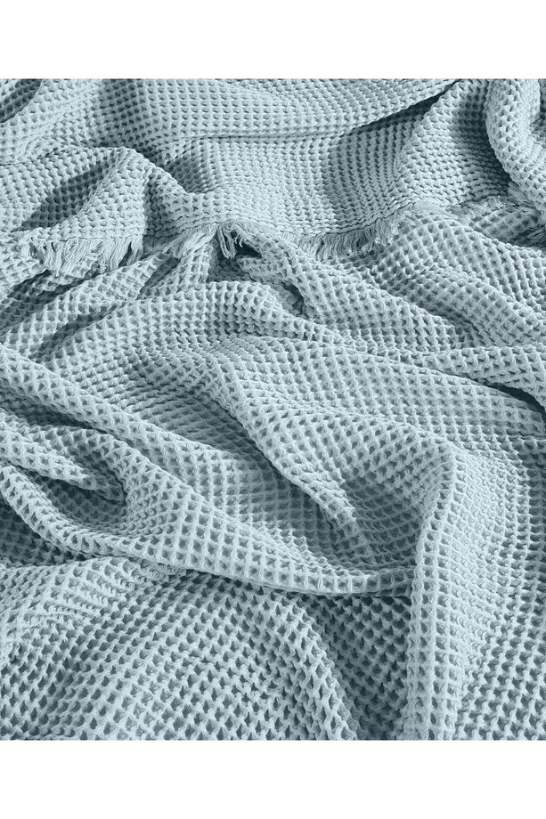 %100 Pamuk Tek Kişilik 160x240cm Waffle Yatak Örtüsü/1 Adet 50x70cm Yastık - 3