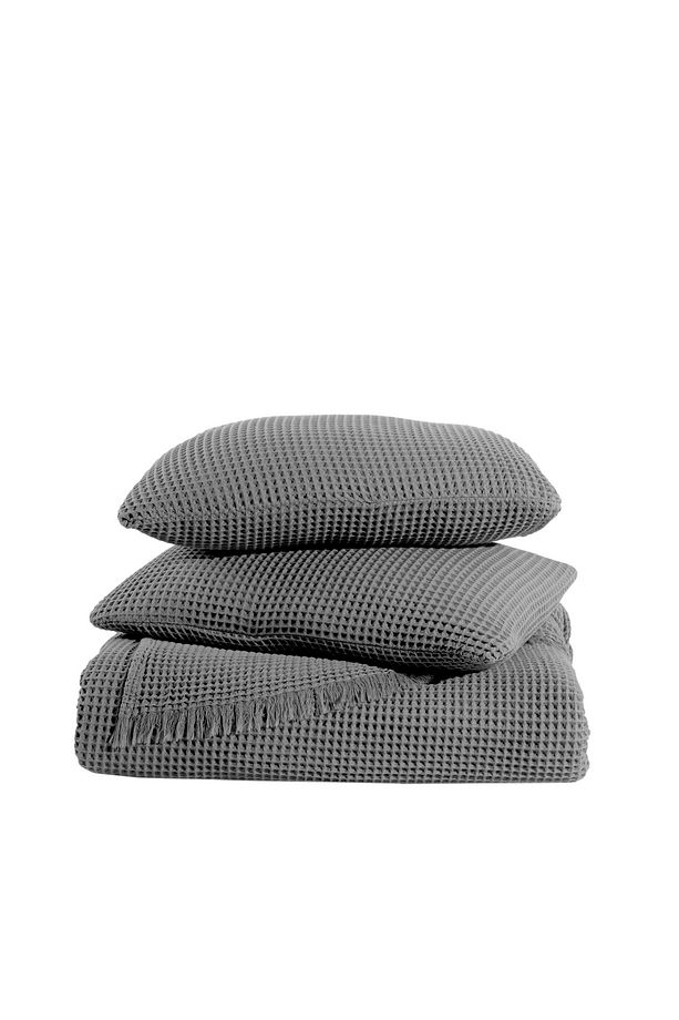 %100 Pamuk Waffle Tek Kişilik Yatak Örtüsü 160x240cm/1 Adet 50x70cm Yastık - 6