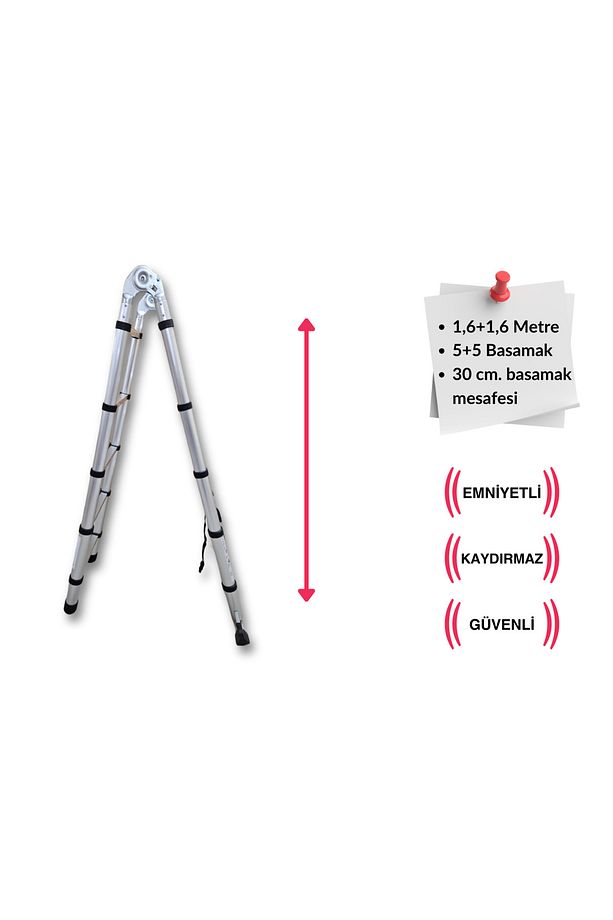 160 160 Cm. - 5 5 Basamaklı Teleskopik Merdiven - A Tipi Uzayan Merdiven - 3
