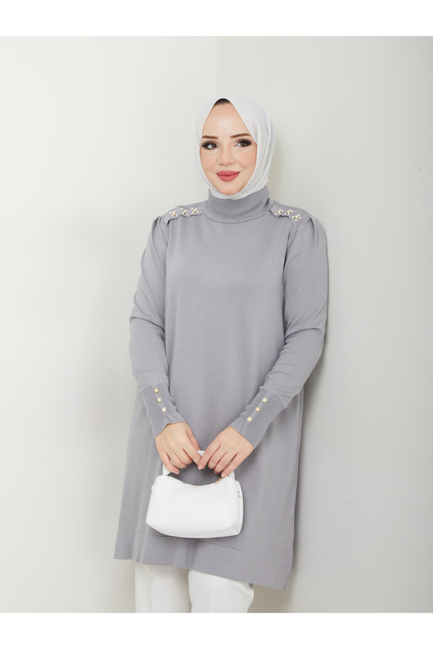 Harika Boncuk Detaylı Merserize Tüylenmez Şık Tunik - 6