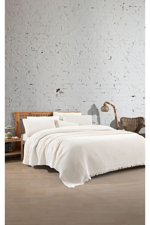 %100 Pamuk Tek Kişilik 160x240cm Waffle Yatak Örtüsü/1 Adet 50x70cm Yastık - 2