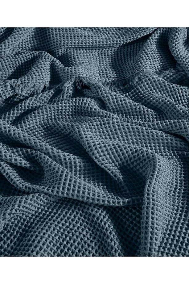 %100 Pamuk Tek Kişilik 160x240cm Waffle Yatak Örtüsü/1 Adet 50x70cm Yastık - 3