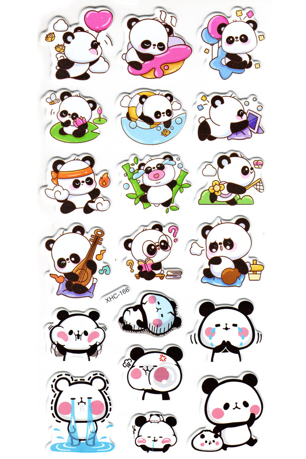 Sticker Embossed Sticker Decal Label (Xhc166)-18X9 Cm- Cute Emoji Panda