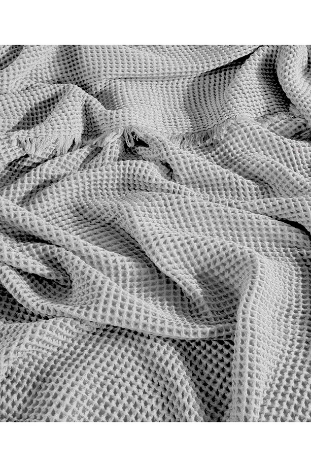%100 Pamuk Tek Kişilik 160x240cm Waffle Yatak Örtüsü/1 Adet 50x70cm Yastık - 3
