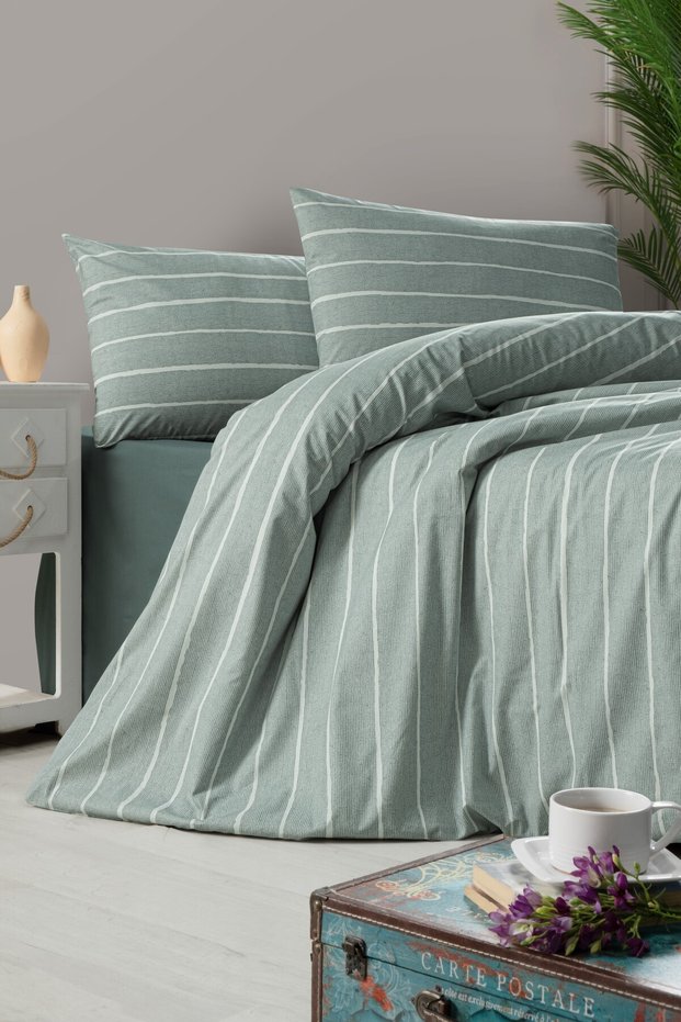 Turquoise Single 100% Cotton Duvet Cover Set Geo Line Pattern-Duvet Cover-Sheet-Pillowcase