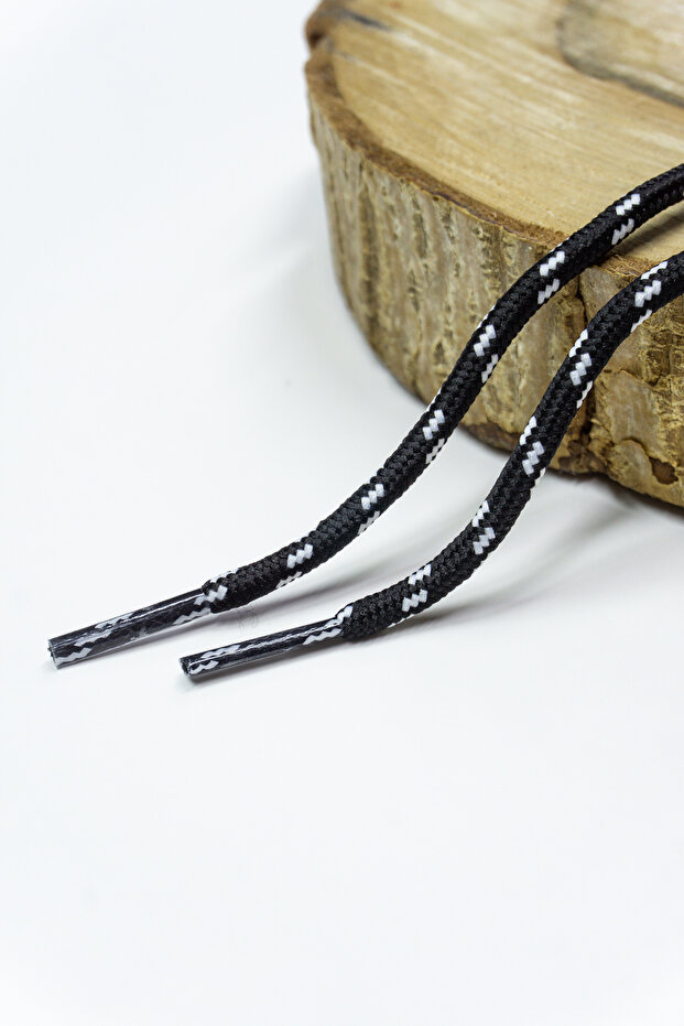 120 cm Black White Stripe Pattern Round Outdoor & Boots & Sports Shoelaces - 1 Pair