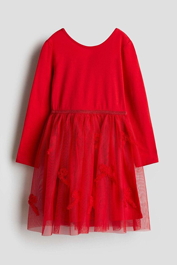 Tulle-skirt jersey dress