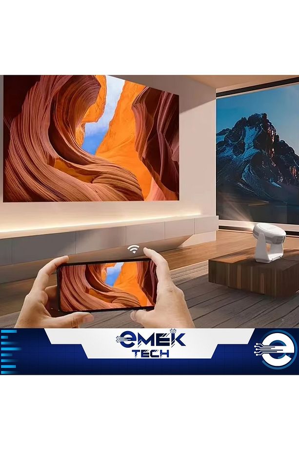 Taşınabilir Yüksek Performanslı 4K Sinema Projektörü Şarjlı Bluetooth Android Hoparlörlü Işıklı - 4