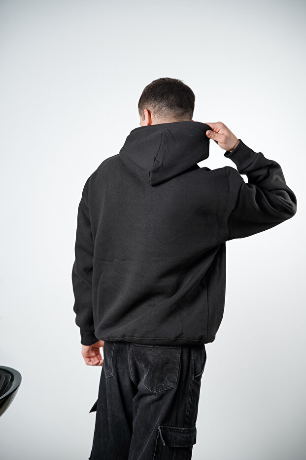 Kapüşonlu Siyah Sweatshirt - 4