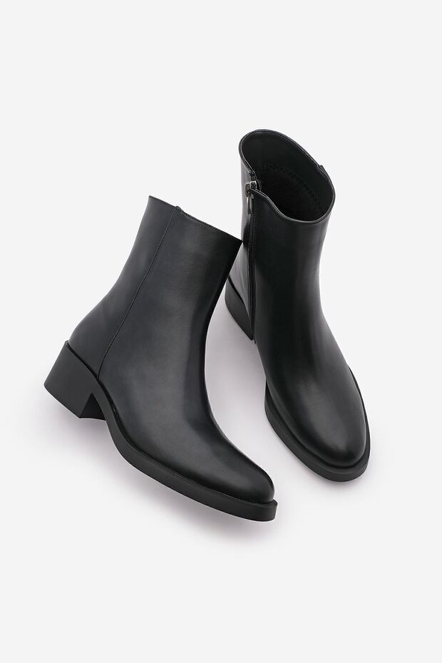 Women's Zippered Heeled Daily Boots Huna Black