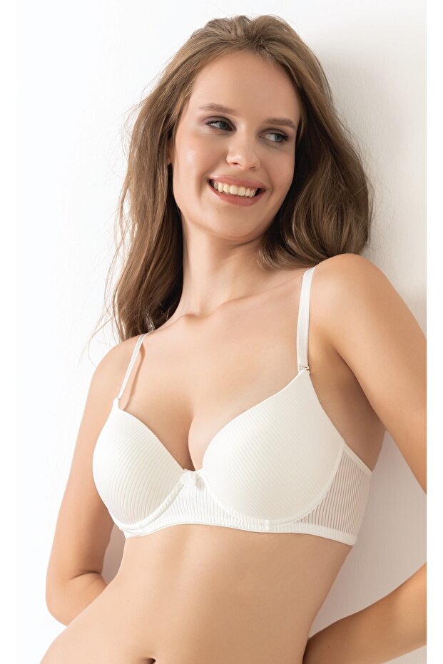 Supported Basic Patterned Push-Up Bra Ecru 260 - 1