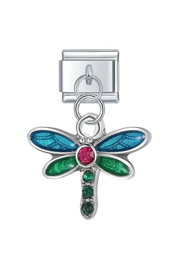 Colorful Dragonfly Steel Italian Charm