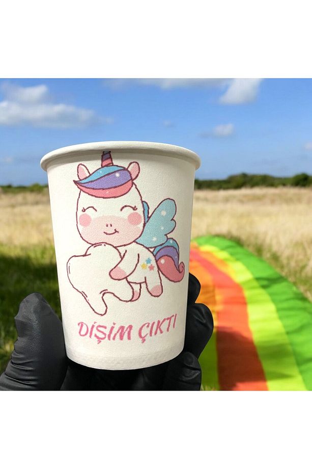 Dişim çıktı-Diş Buğdayı temalı  Tek kullanımlık 7 Oz 50 Adet Karton Bardak - 2
