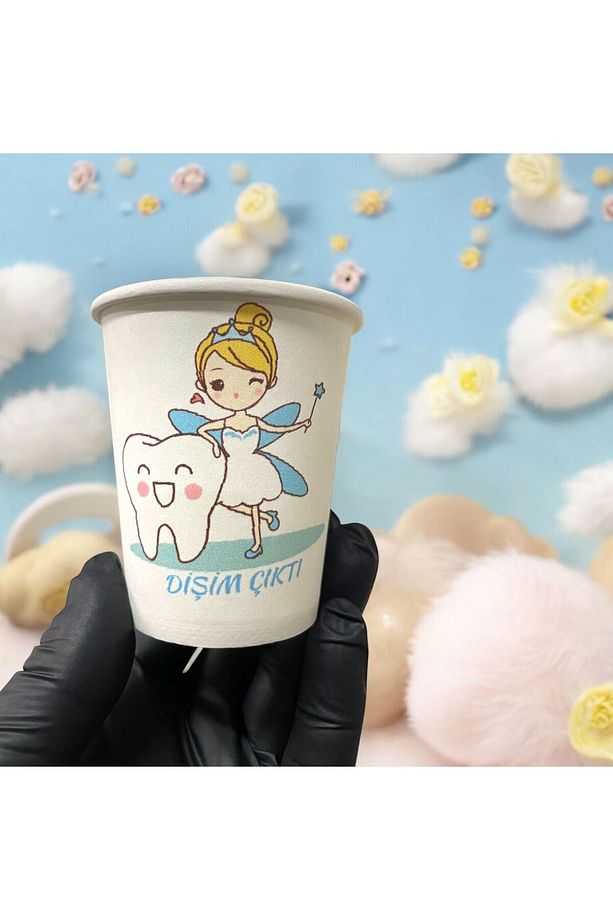 Dişim çıktı-Diş Buğdayı temalı Tek kullanımlık 7 Oz 50 Adet Karton Bardak - 1