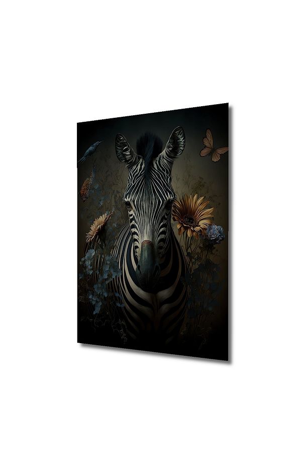 Zebra ve Çiçeklerin Büyüsü Dekoratif Ahşap MDF Tablo Dikdörtgen Tablo - 3