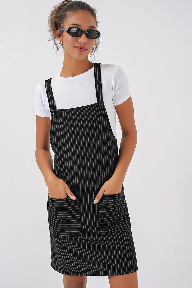 2440 Mini Salopet Elbise - Siyah - 4