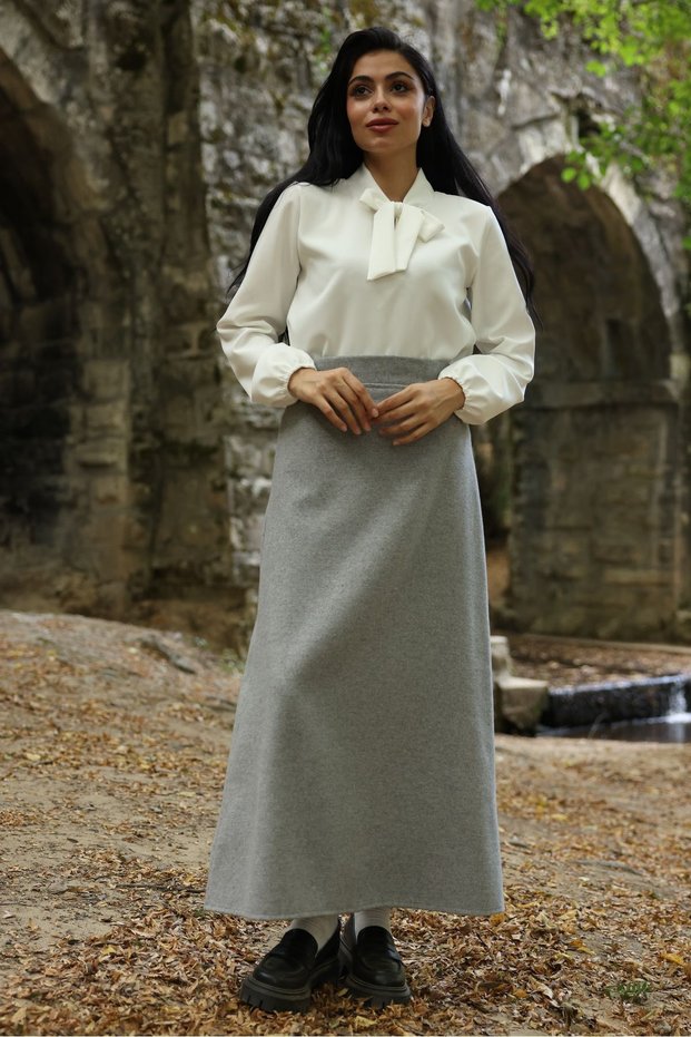 GRAY LONG BUCKET SKIRT