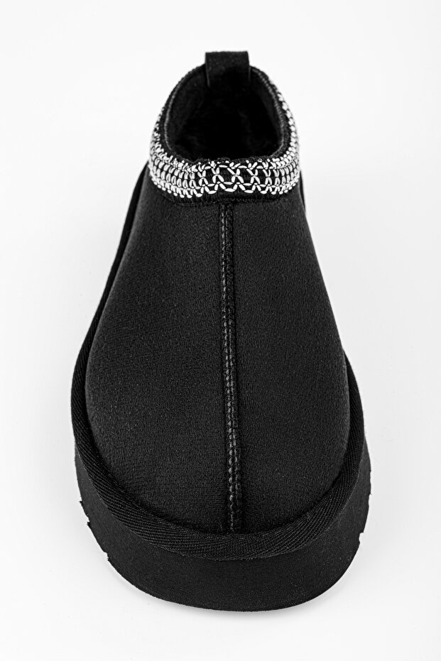 Női Uggps fekete szőrös rövid velúr lapos papucs fekete textil - 3