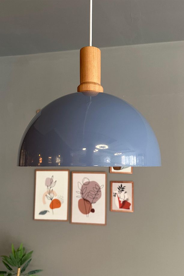 Yimpi Bebek Mavisi Ahşap Fener Başlık Avize Tekli Sarkıt Salon Mutfak Kuaför Cafe Lamba Dekoratif - 5