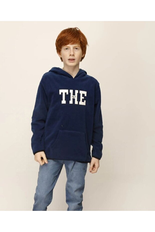 Boy's Hooded Kangaroo Pocket Ribbed Fleece Sweatshirt