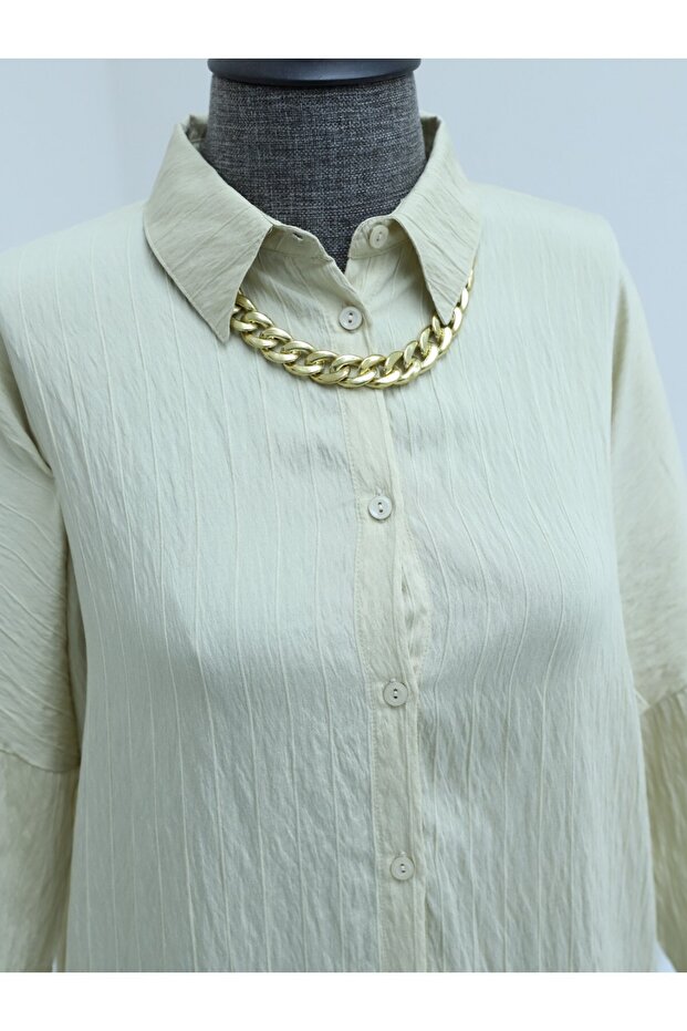 Buttoned Patterned Shirt - Beige - 6