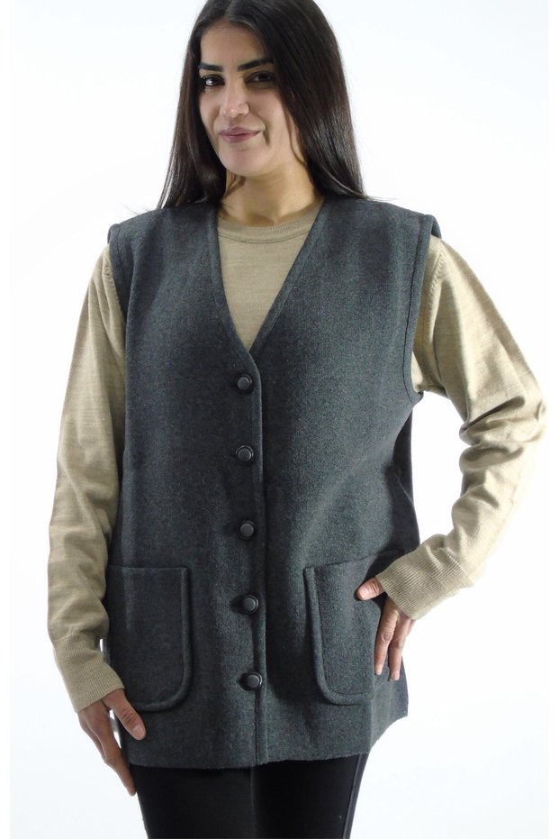 Collar Buttoned V-Neck Pocket Vest