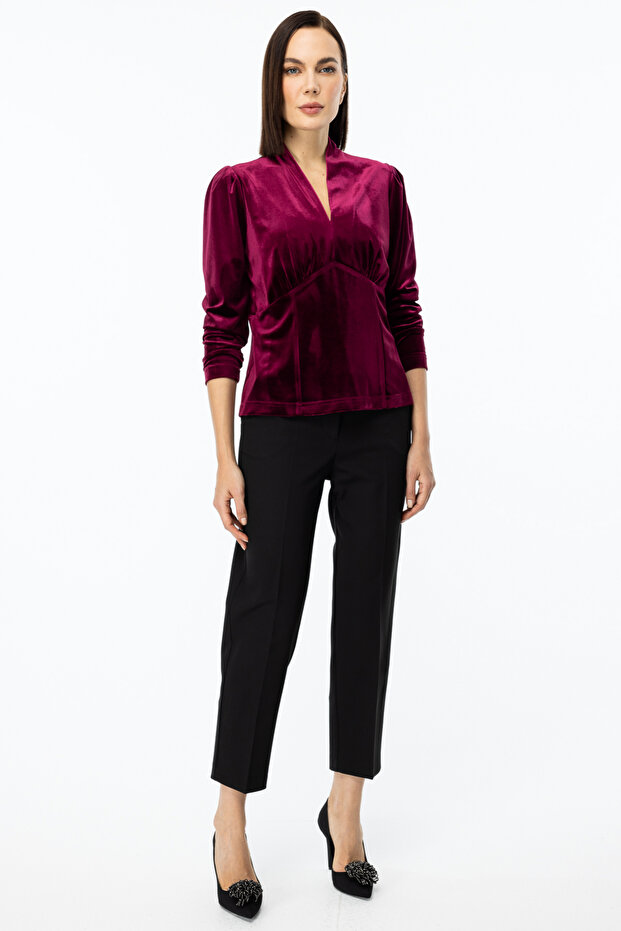 V Yaka Kadife Bluz - 3