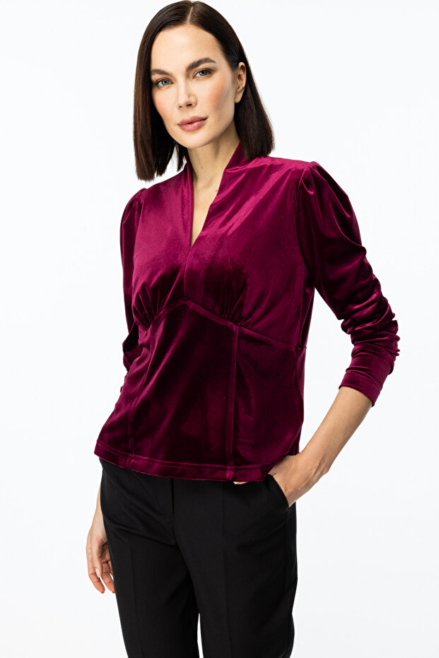 V Yaka Kadife Bluz - 2