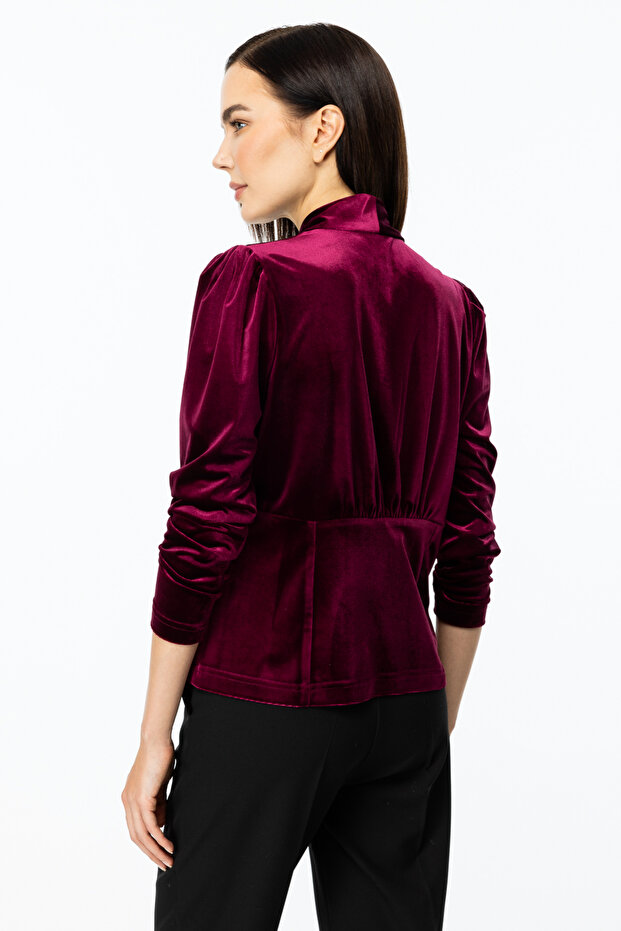 V Yaka Kadife Bluz - 4