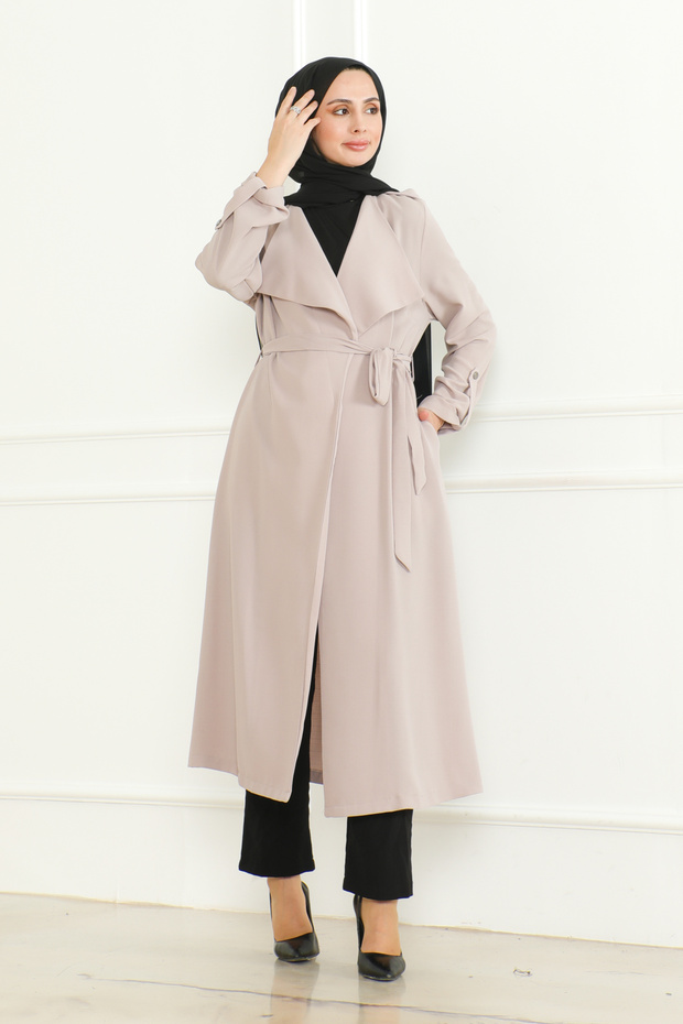 قبعة من الكتان باللون البيج - 1