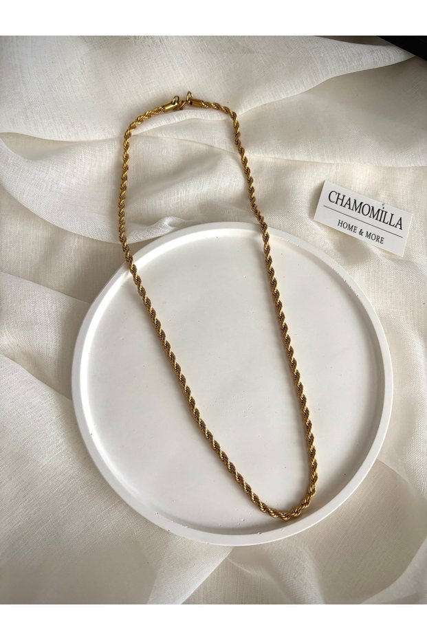 Long Steel Necklace with Thick Chain, Gold