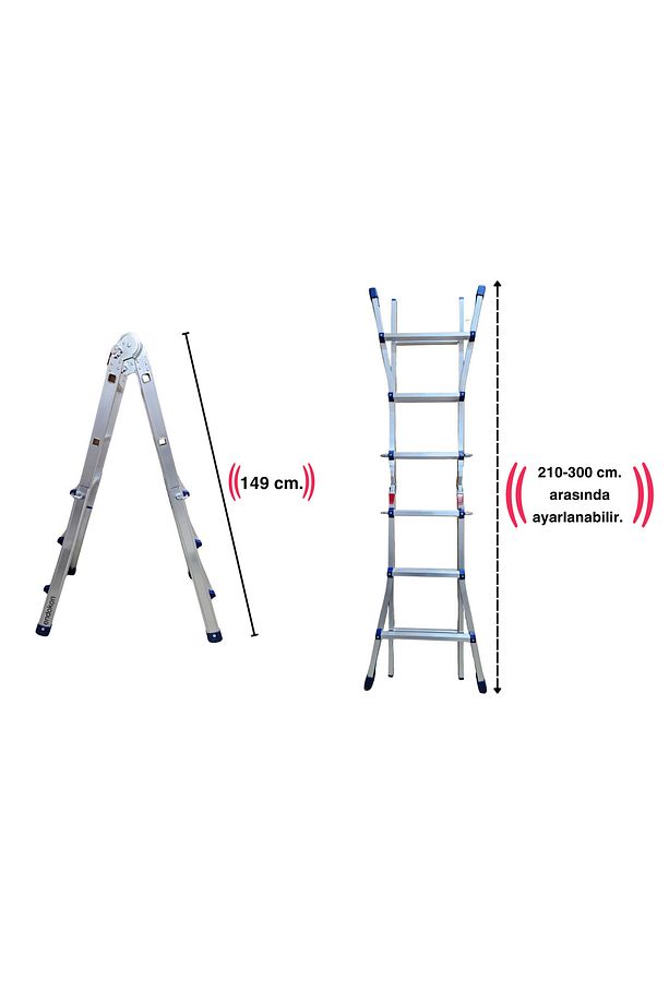 300 Cm. 10 Basamak A Ve I Tipi Katlanıp Uzayabilen Mini Dev Alüminyum Merdiven - 3