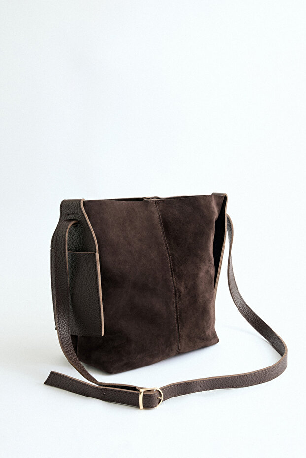 Bag 2420 - Bitter Brown Women's Bag with Long Handle and Stitching Detail