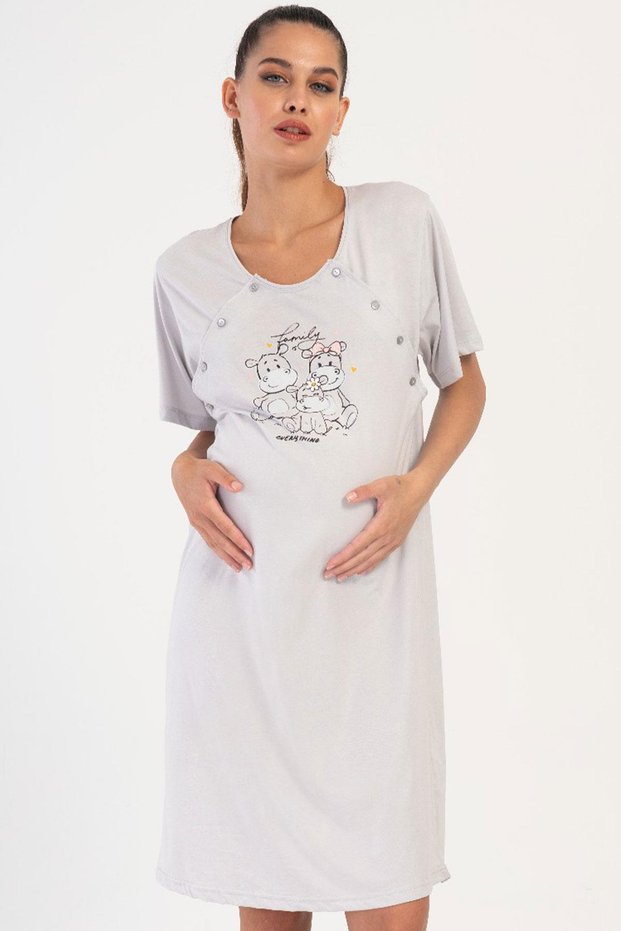 Women's Short Sleeve Maternity & Maternity Gray Nightgown C2T9N2O504