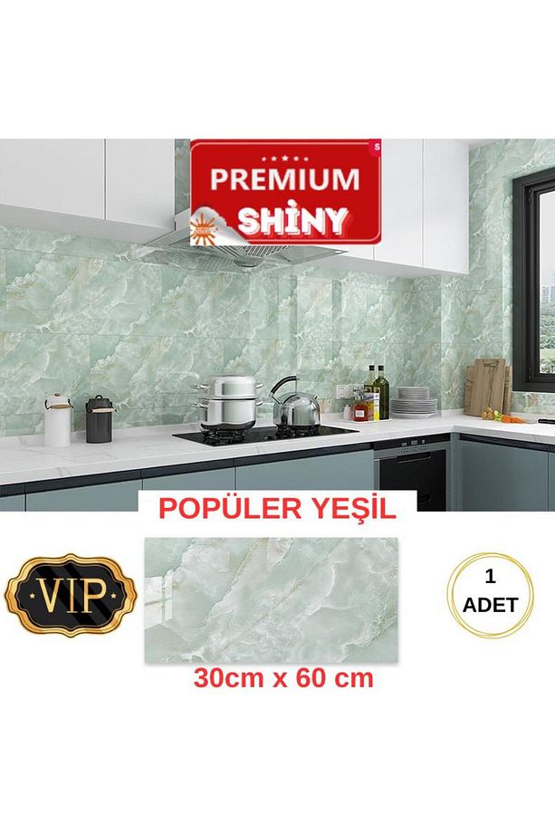 Yapışkanlı 1Adet 30x60cm Popüler Yeşil Desenli Esnek Karavan Banyo Wc Duvar Kaplama Paneli SHİNY-1 - 1