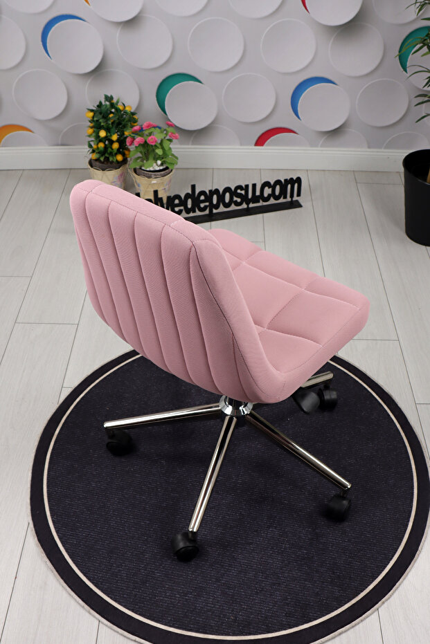 Lucia Çalışma Koltuğu (Krom Ayak ,Pembe Lakos Kumaş) - 7