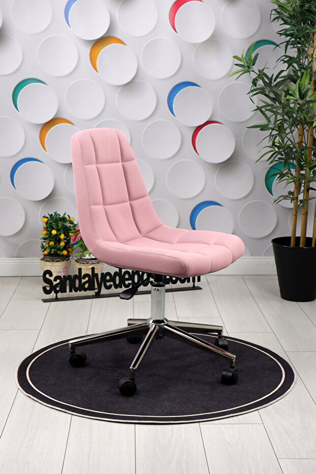 Lucia Çalışma Koltuğu (Krom Ayak ,Pembe Lakos Kumaş) - 3