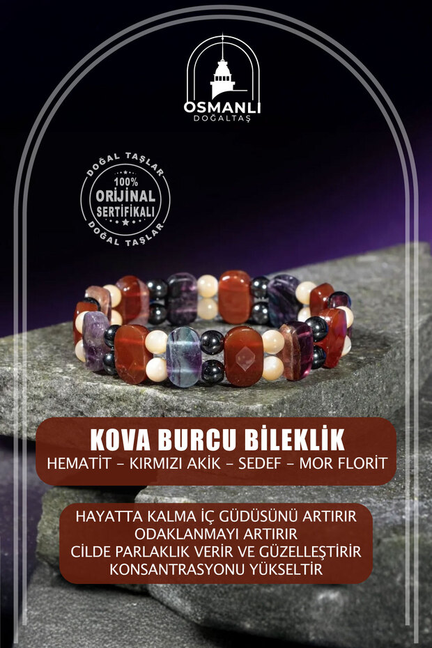 Aquarius Natural Stone Wide Cut Handmade Bracelet