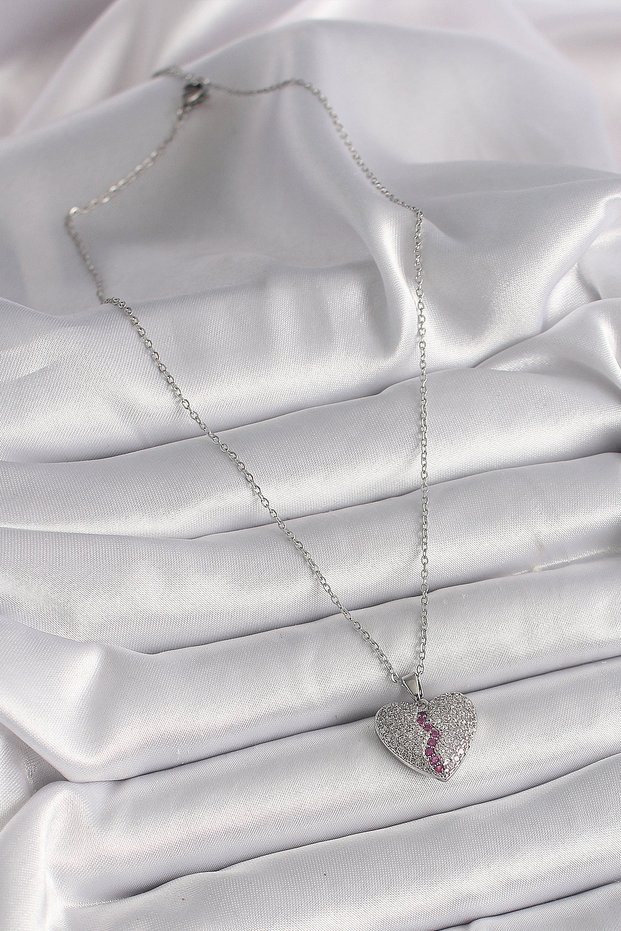 Silver Color Chain Heart Women's Necklace (316L Steel)