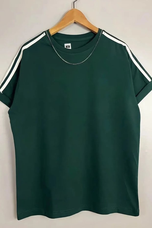 T-shirt Oversize Unisex 20/1 Supreme Fabric Shoulders 2 Stripe Quality 100% Cotton-Green