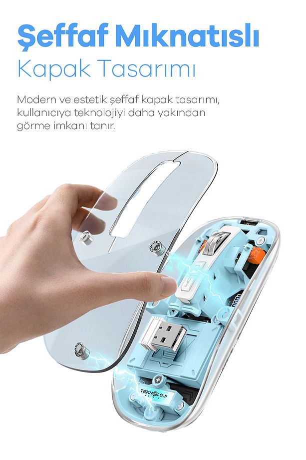Kablosuz Mouse Fare Şarjlı Bluetooth Wireless Çift Modlu Sessiz 5 Tuşlu Şeffaf DPI Kontrol  Tg-9010 - 4