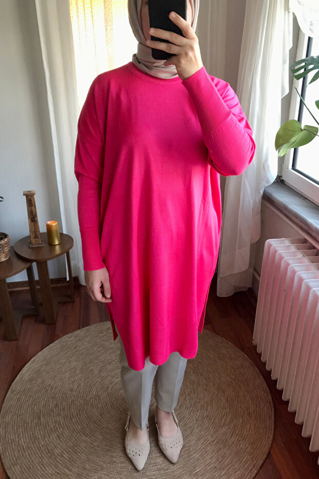 Kadın Fuşya Pembe Triko Tunik - 6