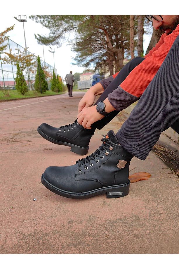 Unisex Kauçuk Kaymaz Taban Motor Style Kışlık Fermuarlı Ve Bağcıklı Nubuk Bot - 3