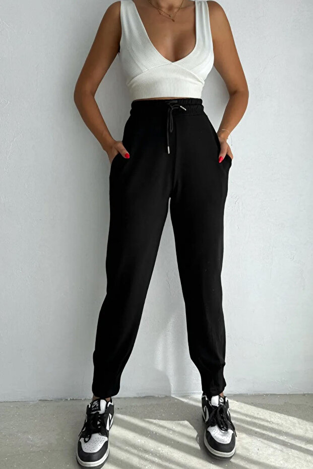 Black Modal Fabric - Comfortable Fit Trousers, Leg Pleated