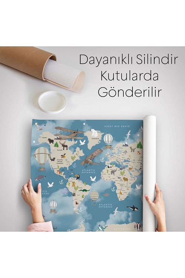 Eğitici Dünya Haritası Dünya Atlası Çocuk Ve Bebek Odası Duvar Örtüsü-halısı 3827 - 7