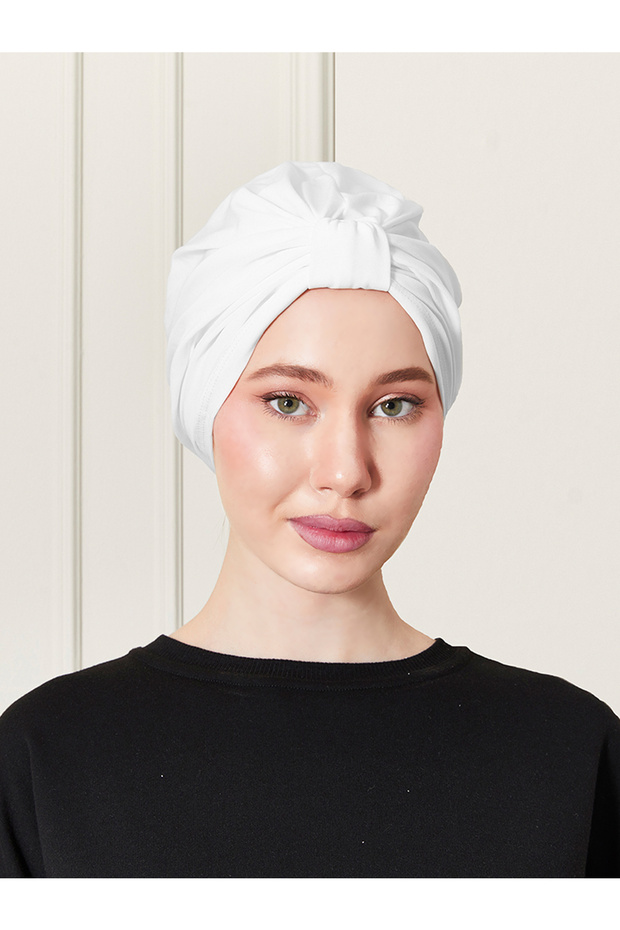 Pleated Practical Stripe Bonnet White