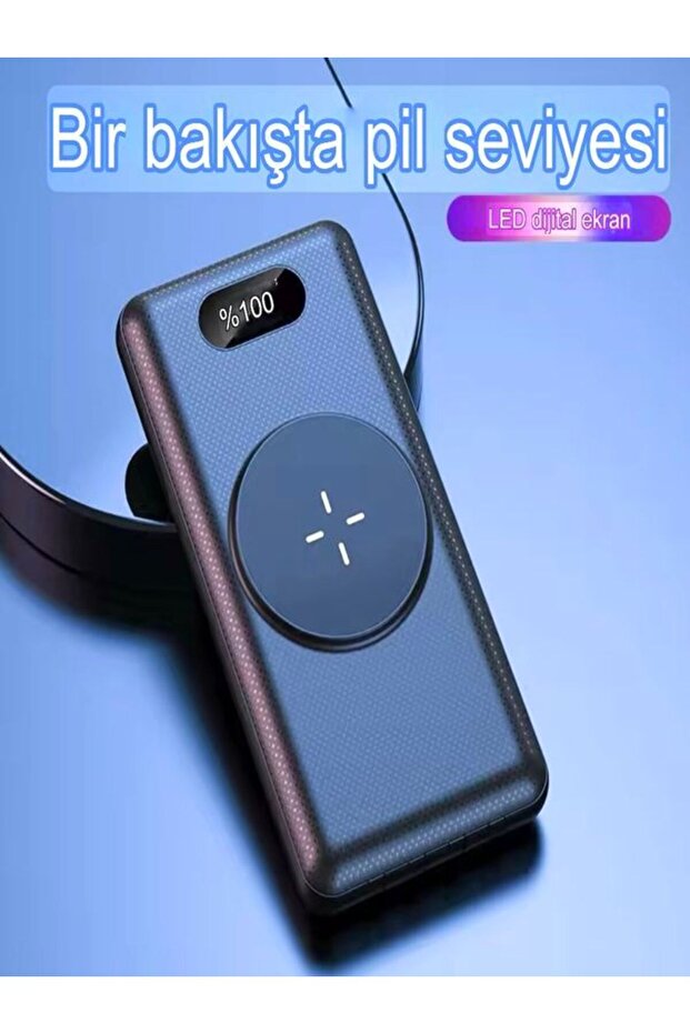 10000mAh PD 22.5W Kablosuz & Kablolu Powerbank | Wireless 15W, USB, Micro & Type-C, iPhone Uyumlu - 5