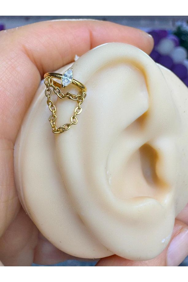 g23 titanium ( tianyum ) zirkon taşlı zincirli conch helix uyumlu 1 adet piercing - 5